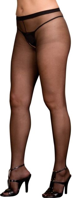Collant noir grande taille nylon ouverture à l'entre-jambes et sur les fesses - DG0082XBLK Noir
