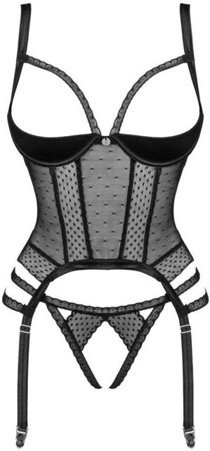 Corset Lanelia & string avec bonnets ouverts noir Noir