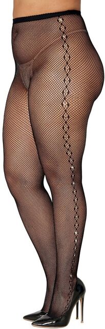Collant résille grande taille avec dessin et strass sur les côtés - DG0436XBLK Noir