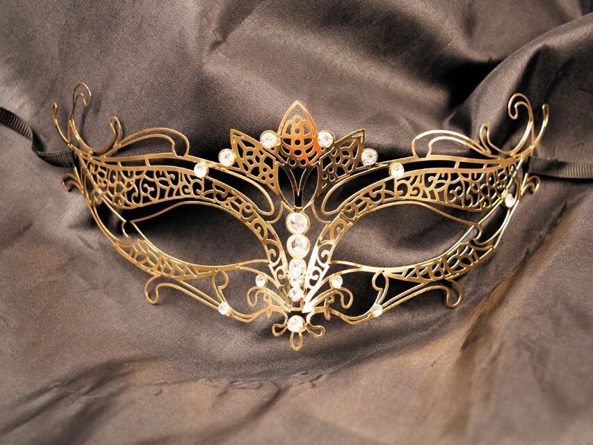 Masque vénitien Asia rigide doré avec strass - HMJ-028B Gold / Or