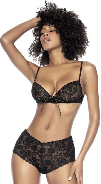 Soutien-gorge et shorty laçage dentelle florale noire Noir