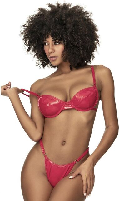 Ensemble lingerie sexy en vinyle rouge avec soutien-gorge et string Rouge