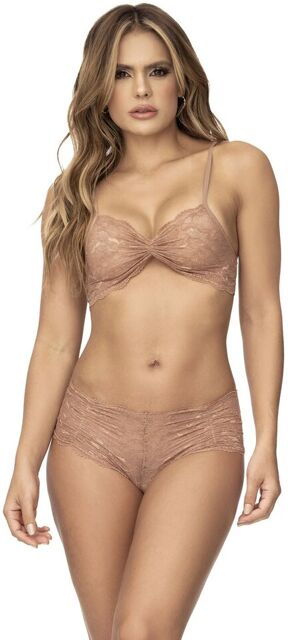 Ensemble 2 pièces, top et tanga en dentelle couleur taupe Taupe