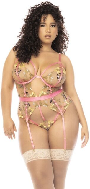 Body guépière grande taille avec dentelle brodée florale Sydney Rose