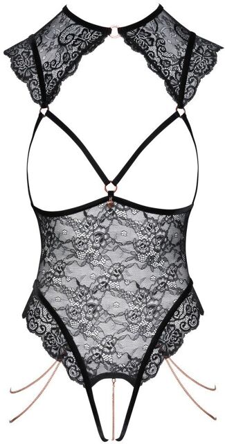 Body ouvert dentelle avec bijoux Noir