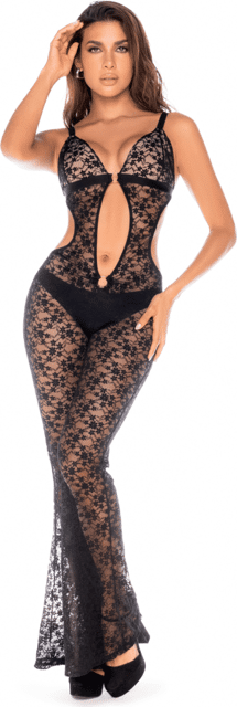 Combinaison/robe ajourée en dentelle noire Noir