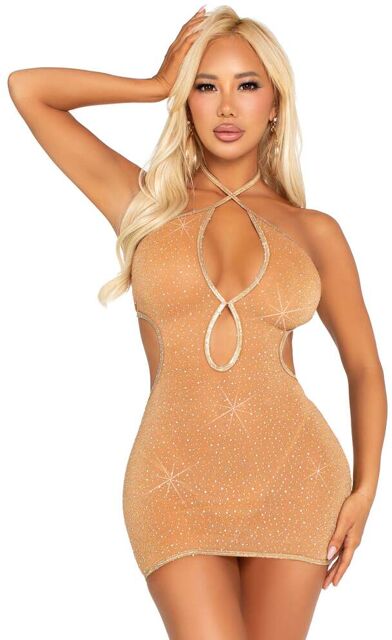 Robe dos nu en lurex et strass Or Or
