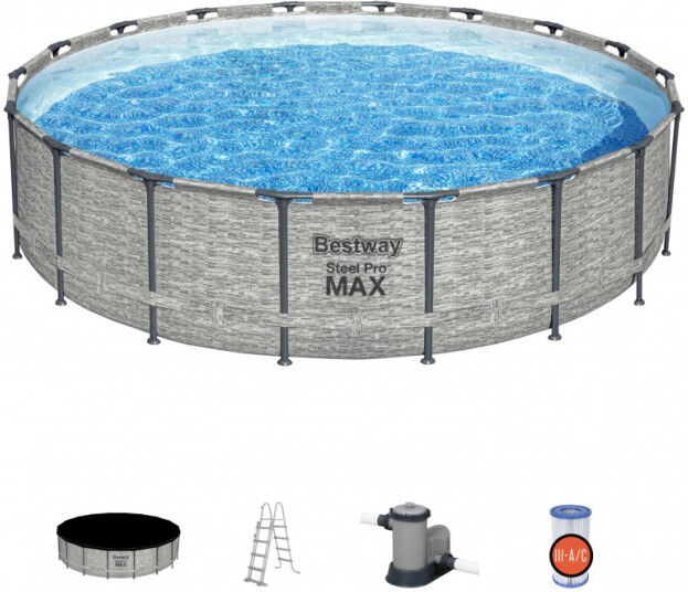 Bestway Piscine tubulaire Bestway ronde Ø 4,88 x 1,22 m Steel Pro Max - Motif pierres grises