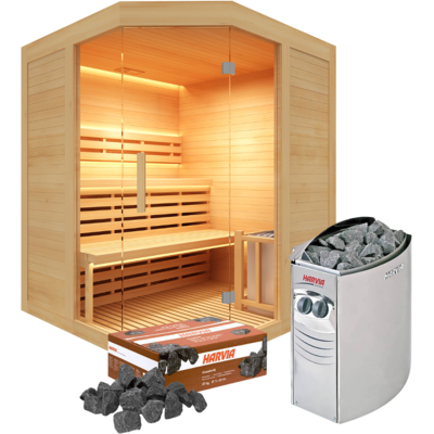 France Sauna Sauna Traditionnel Sense Angulaire 3 places Pack complet - Publicité France Sauna Sauna Traditionnel Sense Angulaire 3 places Pack complet - Publicité