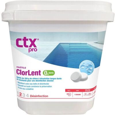 Chlore lent galet 250 g CTX 370 (373) - 5kg - Publicité Chlore lent galet 250 g CTX 370 (373) - 5kg - Publicité