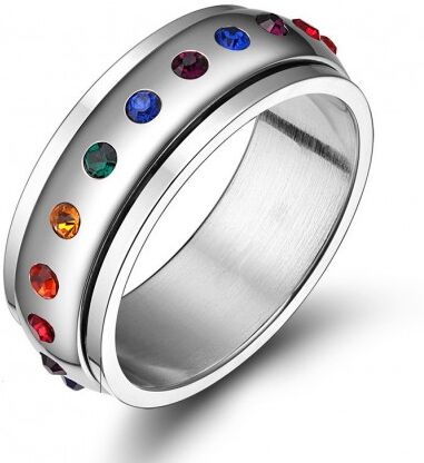 UrbanBijoux Bague homme femme acier rotative zircon fierté gay pride rainbow Taille ∅ - 62 UrbanBijoux Bague homme femme acier rotative zircon fierté gay pride rainbow Taille ∅ - 62