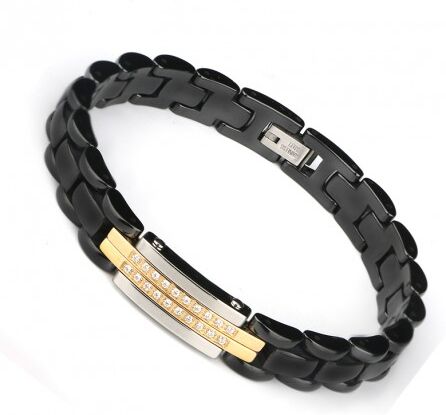 UrbanBijoux Bracelet gourmette femme homme céramique noire et plaqué or 20cm 9mm UrbanBijoux Bracelet gourmette femme homme céramique noire et plaqué or 20cm 9mm