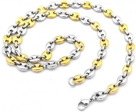 UrbanBijoux Chaine pour homme en maille grain de café acier plaque or 57cm 8mm UrbanBijoux Chaine pour homme en maille grain de café acier plaque or 57cm 8mm