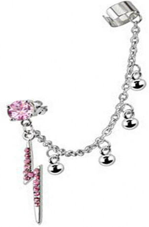 UrbanBijoux Une boucle d'oreille parure piercing femme acier foudre éclair zircon rose UrbanBijoux Une boucle d'oreille parure piercing femme acier foudre éclair zircon rose