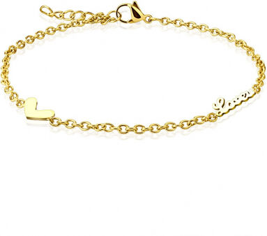 UrbanBijoux Bracelet chaine de cheville réglable femme acier plaqué or love coeur UrbanBijoux Bracelet chaine de cheville réglable femme acier plaqué or love coeur