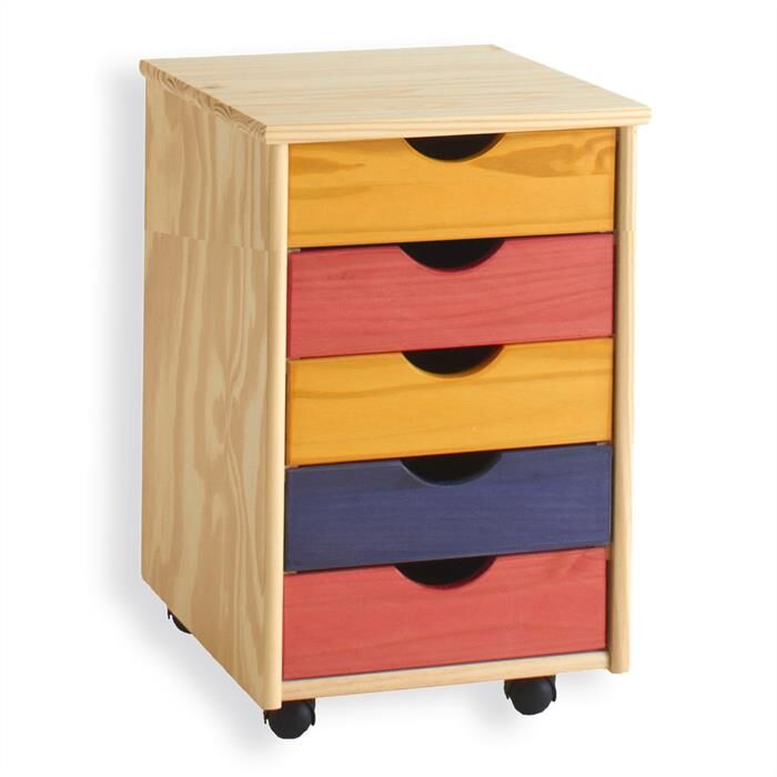 IDIMEX Caisson de bureau sur roulettes LAGOS, lasuré multicolore IDIMEX Caisson de bureau sur roulettes LAGOS, lasuré multicolore