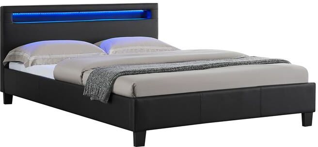 IDIMEX Lit double PINOT, 140 x 190 cm, avec LED intégrées et sommier, revêtement synthétique noir IDIMEX Lit double PINOT, 140 x 190 cm, avec LED intégrées et sommier, revêtement synthétique noir