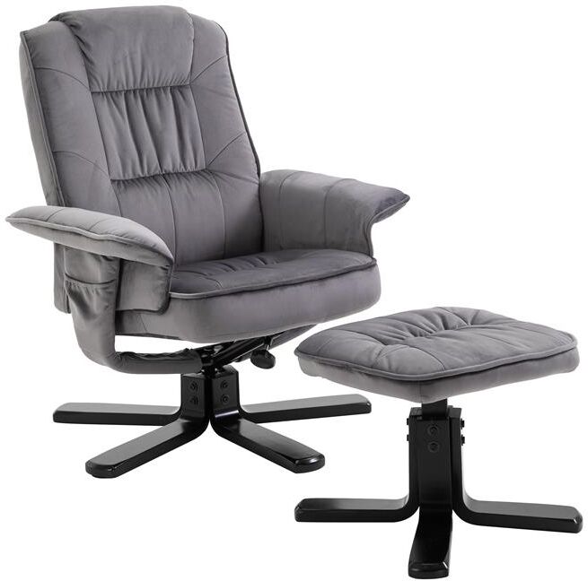 IDIMEX Fauteuil de relaxation avec repose-pieds CHARLES, en velours gris IDIMEX Fauteuil de relaxation avec repose-pieds CHARLES, en velours gris