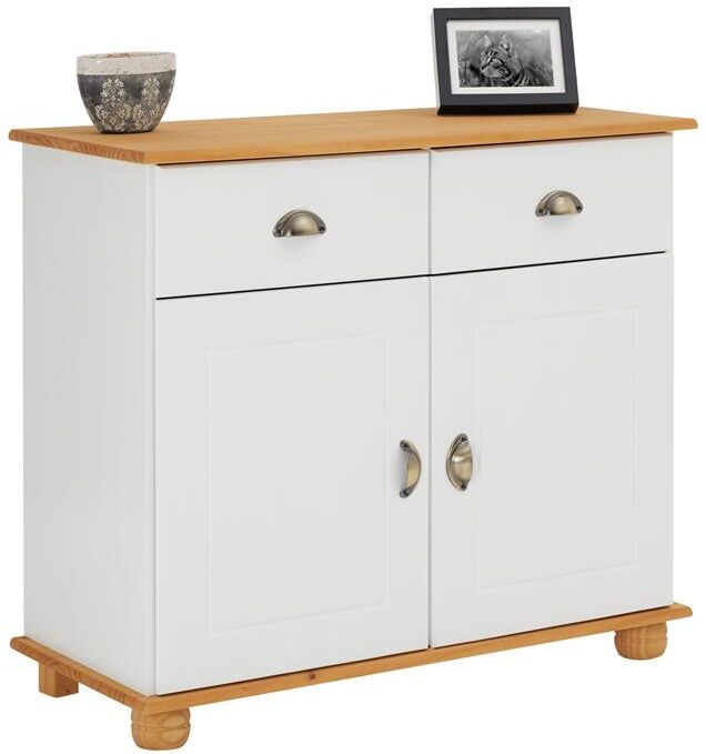 IDIMEX Buffet COLMAR en pin massif, 2 tiroirs et 2 portes, lasuré blanc et brun IDIMEX Buffet COLMAR en pin massif, 2 tiroirs et 2 portes, lasuré blanc et brun