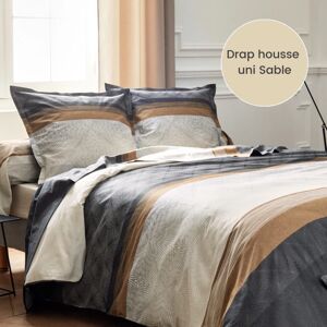 Drap housse satin Tradilinge TIAGO NOIR - Coloris SABLE (Couleur : Sable)