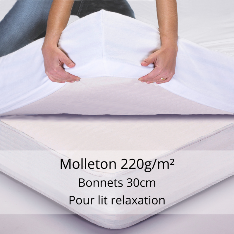 Protège Matelas coton 220g/m² tête et pieds relevables Tradilinge (Couleur : Blanc)