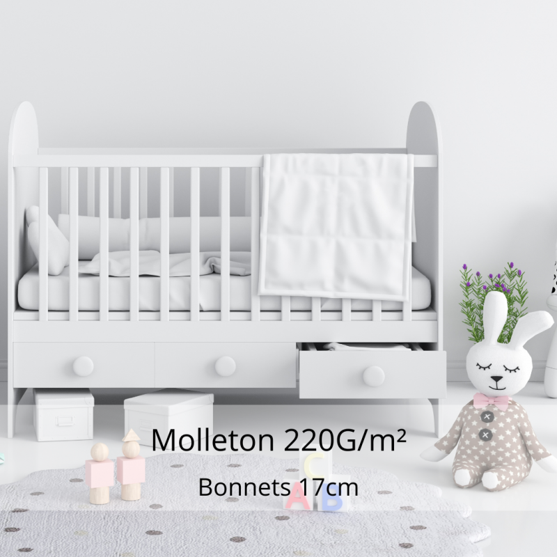Protège Matelas Bébé, molleton 220GRS/M2 - Bonnets 17cm - Tradilinge (Couleur : Blanc)