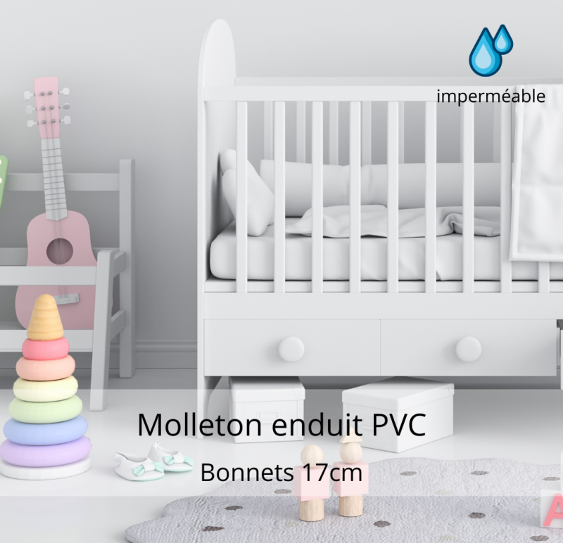 Protège Matelas bébé, molleton enduit Pvc - Bonnets 17cm - Tradilinge (Couleur : Blanc)