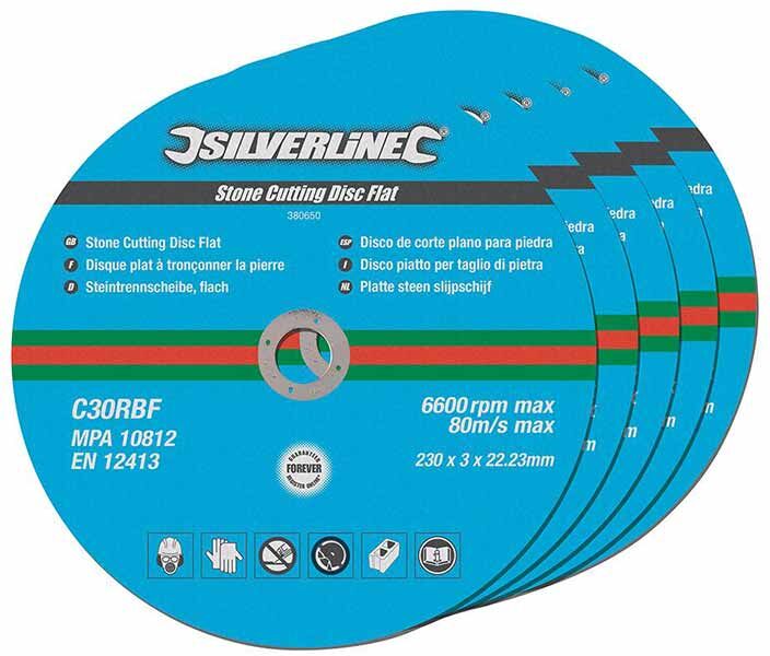 Silverline "5 disques plats à tronçonner la pierre 230 x 3 x 22,2 mm" Silverline "5 disques plats à tronçonner la pierre 230 x 3 x 22,2 mm"