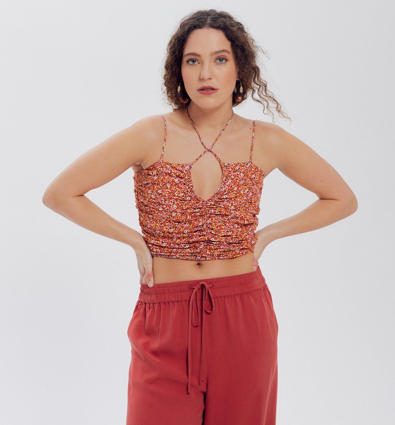 Promod Crop top smocké Femme Imprimé multicolore 48