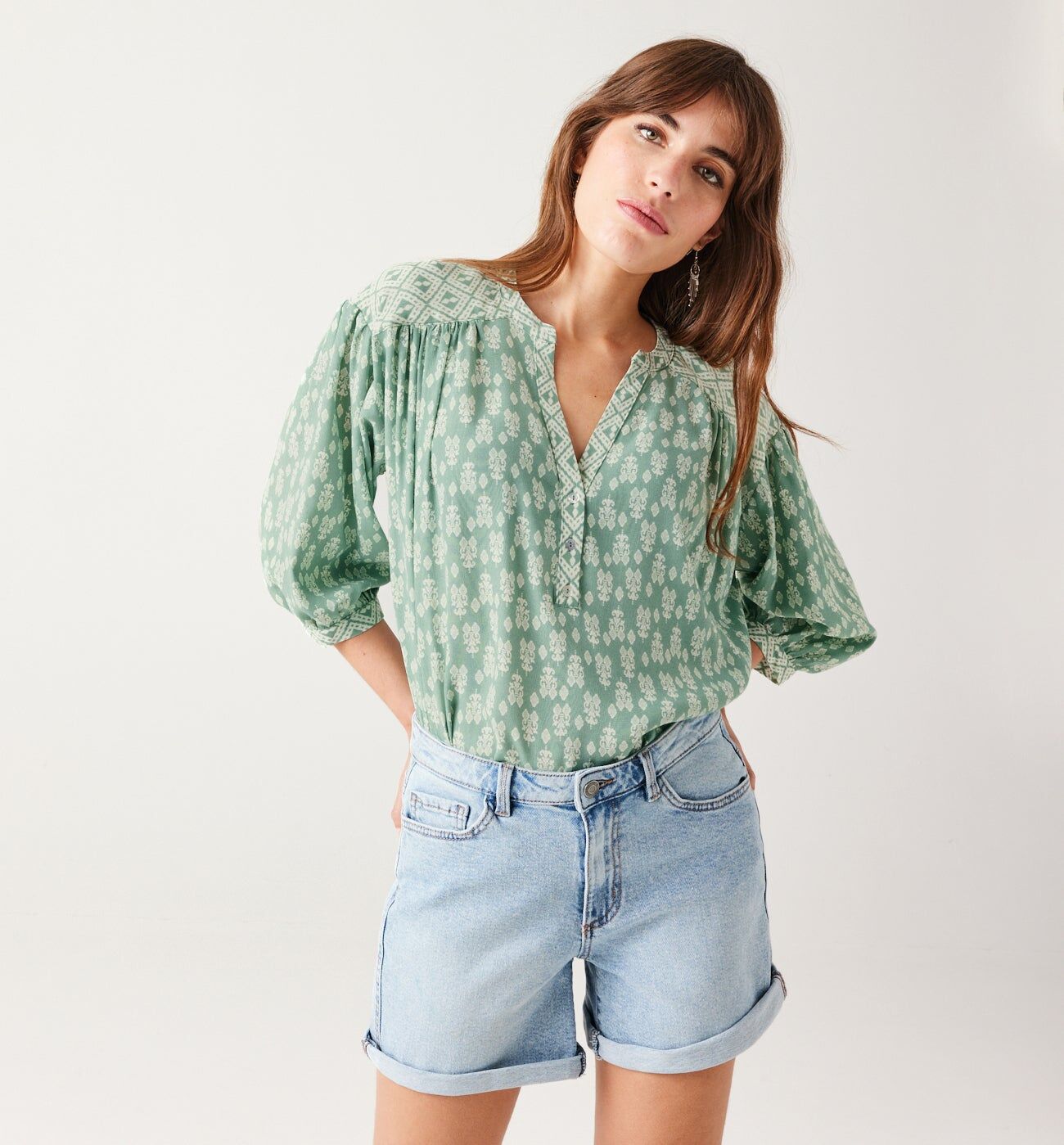 Promod Blouse imprimée Femme Imprimé vert 46