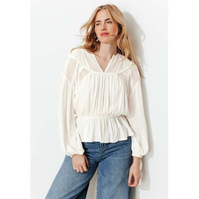 Promod Blouse rétro unie Femme Ecru 36 - Publicité Promod Blouse rétro unie Femme Ecru 36 - Publicité