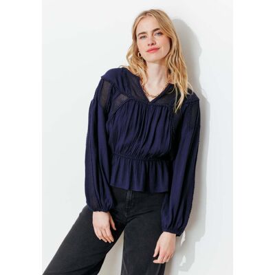 Promod Blouse rétro unie Femme Marine 34 - Publicité Promod Blouse rétro unie Femme Marine 34 - Publicité