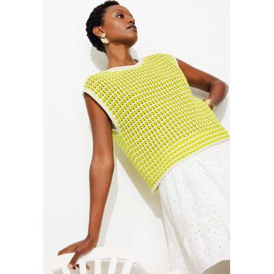 Promod Pull en crochet bicolore Femme Rayé jaune M - Publicité Promod Pull en crochet bicolore Femme Rayé jaune M - Publicité