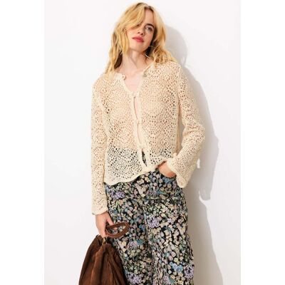 Promod Cardigan court en crochet Ecru M - Publicité Promod Cardigan court en crochet Ecru M - Publicité