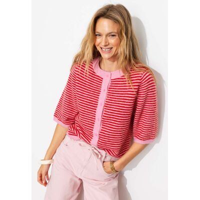 Promod Pull/cardigan rayé recto verso Rayé rose S - Publicité Promod Pull/cardigan rayé recto verso Rayé rose S - Publicité