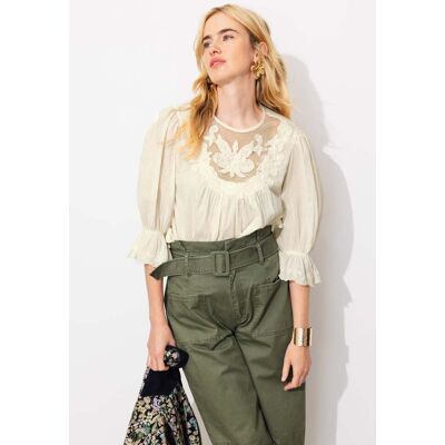Promod Blouse romantique brodée Femme Ecru 38 - Publicité Promod Blouse romantique brodée Femme Ecru 38 - Publicité