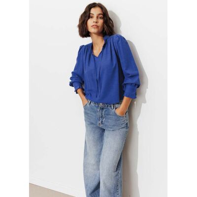 Promod Blouse col frou-frou Femme Bleu Cobalt 44 - Publicité Promod Blouse col frou-frou Femme Bleu Cobalt 44 - Publicité