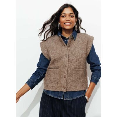 Promod Cardigan sans manches Femme Taupe XS - Publicité Promod Cardigan sans manches Femme Taupe XS - Publicité