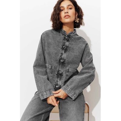 Promod Veste Mandarin en jean Femme Jeans gris 34 - Publicité Promod Veste Mandarin en jean Femme Jeans gris 34 - Publicité