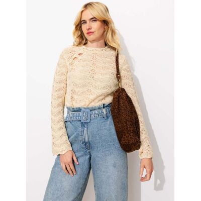 Promod Pull court en crochet Femme Ecru XS - Publicité Promod Pull court en crochet Femme Ecru XS - Publicité