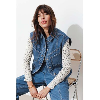 Promod Veste jean sans manches LEONIE Jean moyen 38 - Publicité Promod Veste jean sans manches LEONIE Jean moyen 38 - Publicité