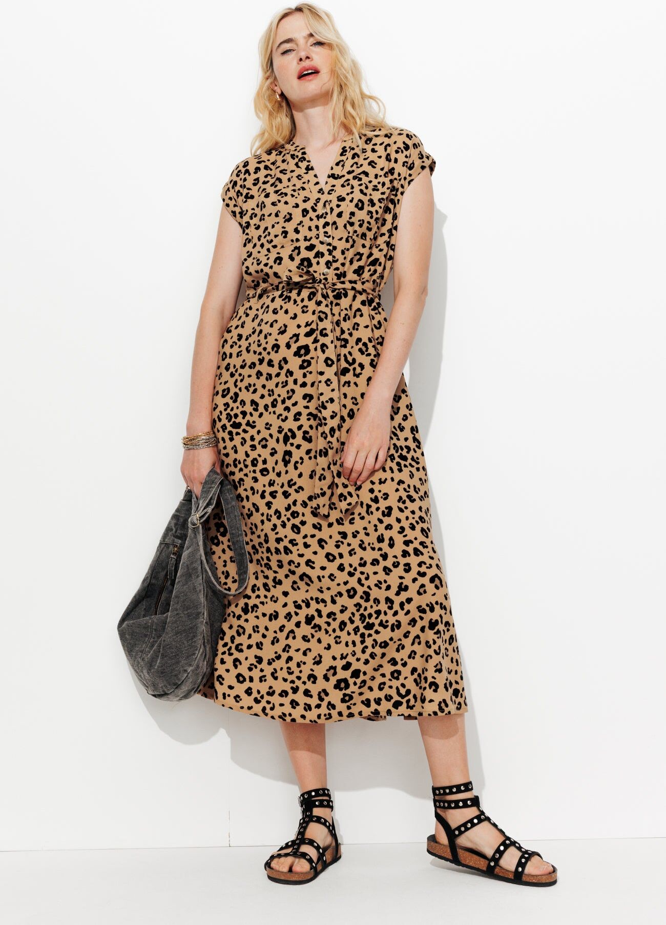 Robe midi ceinturée léopard Imprimé marron 38 - Promod - Modalova