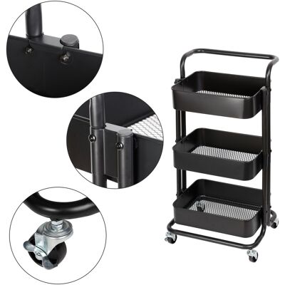 Bc-elec - HT2-SH3M-BLACK Chariot de Service à roulettes en métal, Desserte de cuisine, salle de bains, Servante 3 étages avec freins - Publicité Bc-elec - HT2-SH3M-BLACK Chariot de Service à roulettes en métal, Desserte de cuisine, salle de bains, Servante 3 étages avec freins - Publicité