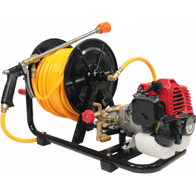 Varan Motors - VR-38F Pulvérisateur à essence 31cc 4 temps portable et professionnel, enrouleur de tuyau 50m, portée de 17m - Publicité Varan Motors - VR-38F Pulvérisateur à essence 31cc 4 temps portable et professionnel, enrouleur de tuyau 50m, portée de 17m - Publicité
