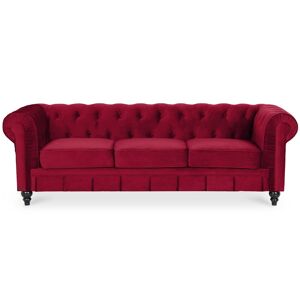 IntenseDeco Canape Chesterfield Velours 3 Places Altesse Rouge