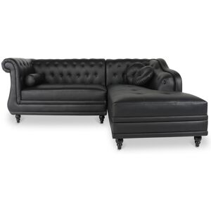 IntenseDeco Canapé d'angle droit Empire Noir style chesterfield