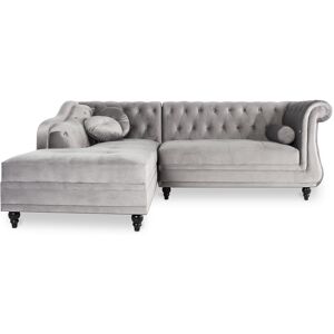 IntenseDeco Canapé d'angle gauche Empire Velours Argent style Chesterfield