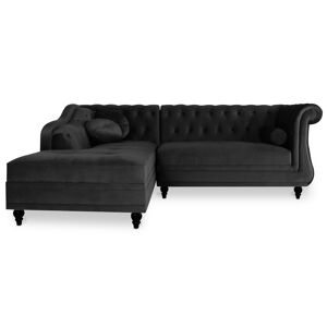 IntenseDeco Canapé d'angle gauche Empire Velours Noir style Chesterfield