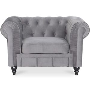 IntenseDeco Fauteuil Chesterfield velours Altesse Argent