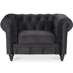 IntenseDeco Fauteuil Chesterfield velours Altesse Noir